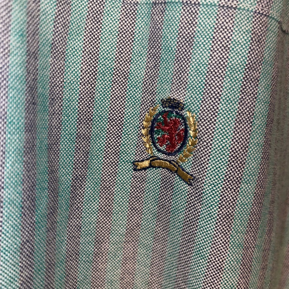 Tommy Hilfiger Green Striped Button Down Shirt